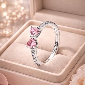 Pandora Silver Pink Bow Ring Size 7